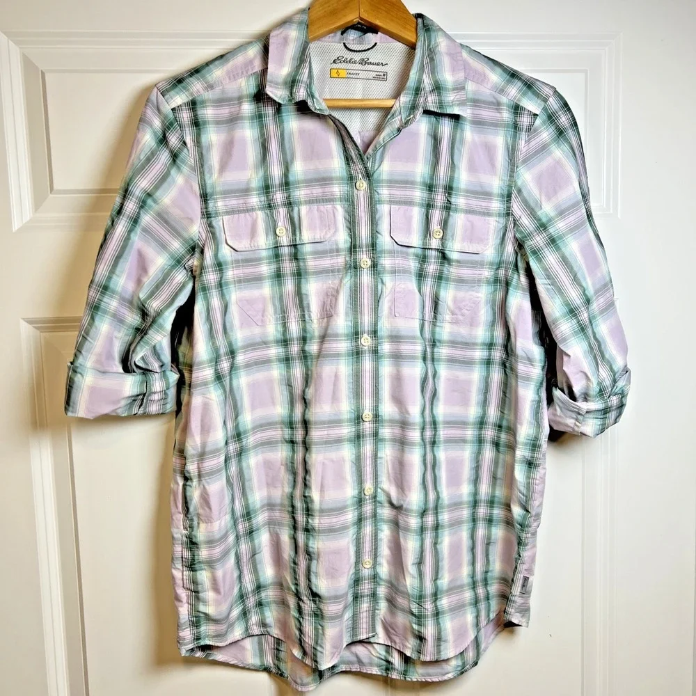 Eddie Bauer Travex Classic Fit Plaid Button Down Shirt Women's Medium A1869